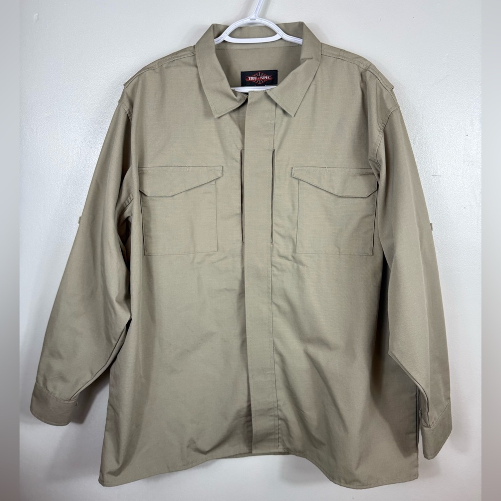 Tru-Spec Tactical Ripstop Jacket Shirt Full Zip Khaki‎ XL Pockets NWOT Outdoors